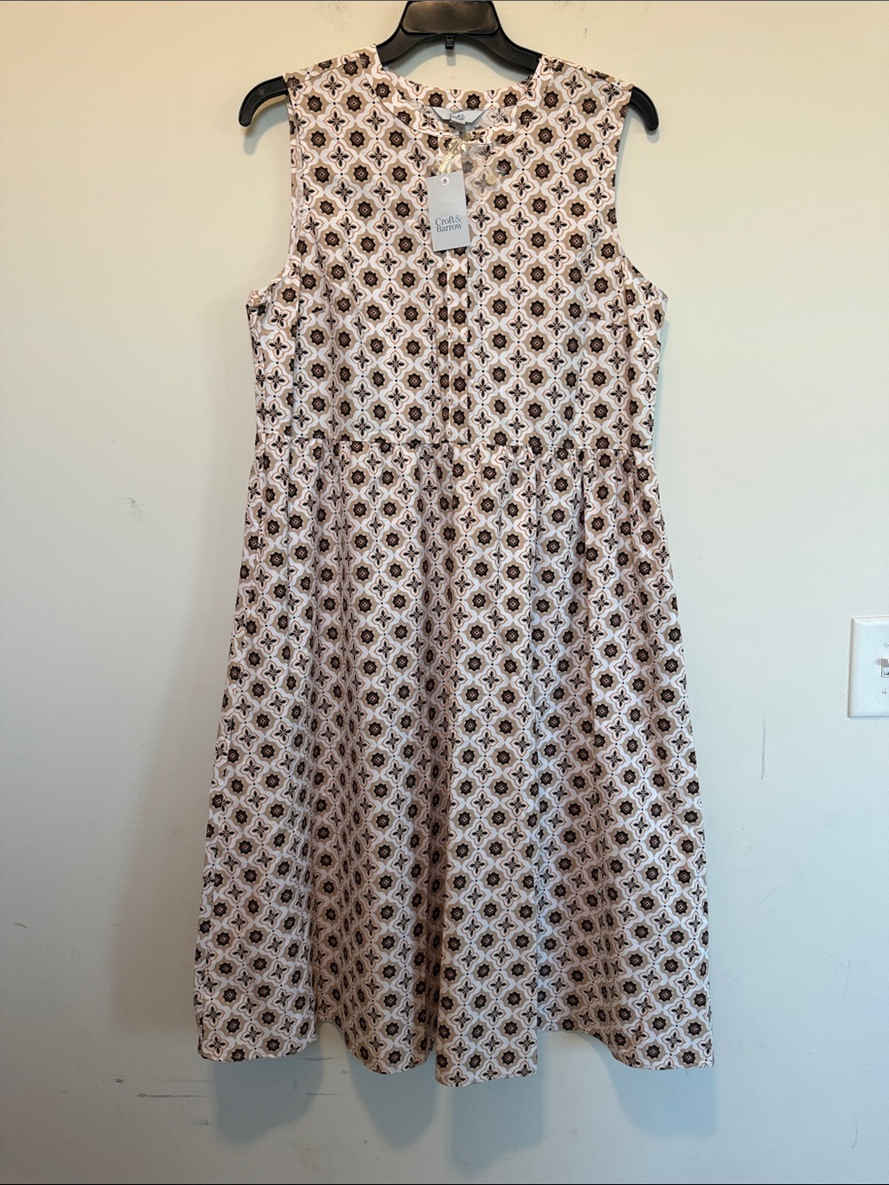 croft & barrow Cream Midi Dress with Brown Geometric Floral Print